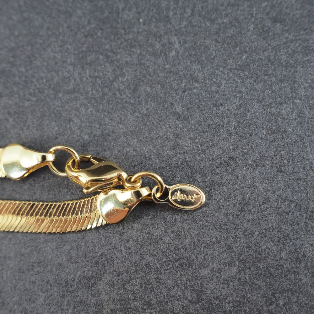 Monet Gold Tone Herringbone Flat Chain Necklace 17 Inch 3mm Slim Vintage Estate - Picture 2 of 8